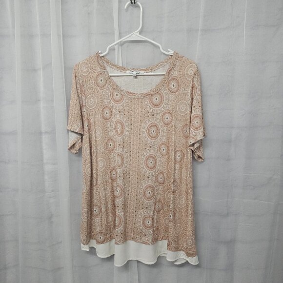 Rose & Olive Pink Cream Mandala Tee Shirt Peplum Boho Festival 1X - Picture 8 of 12